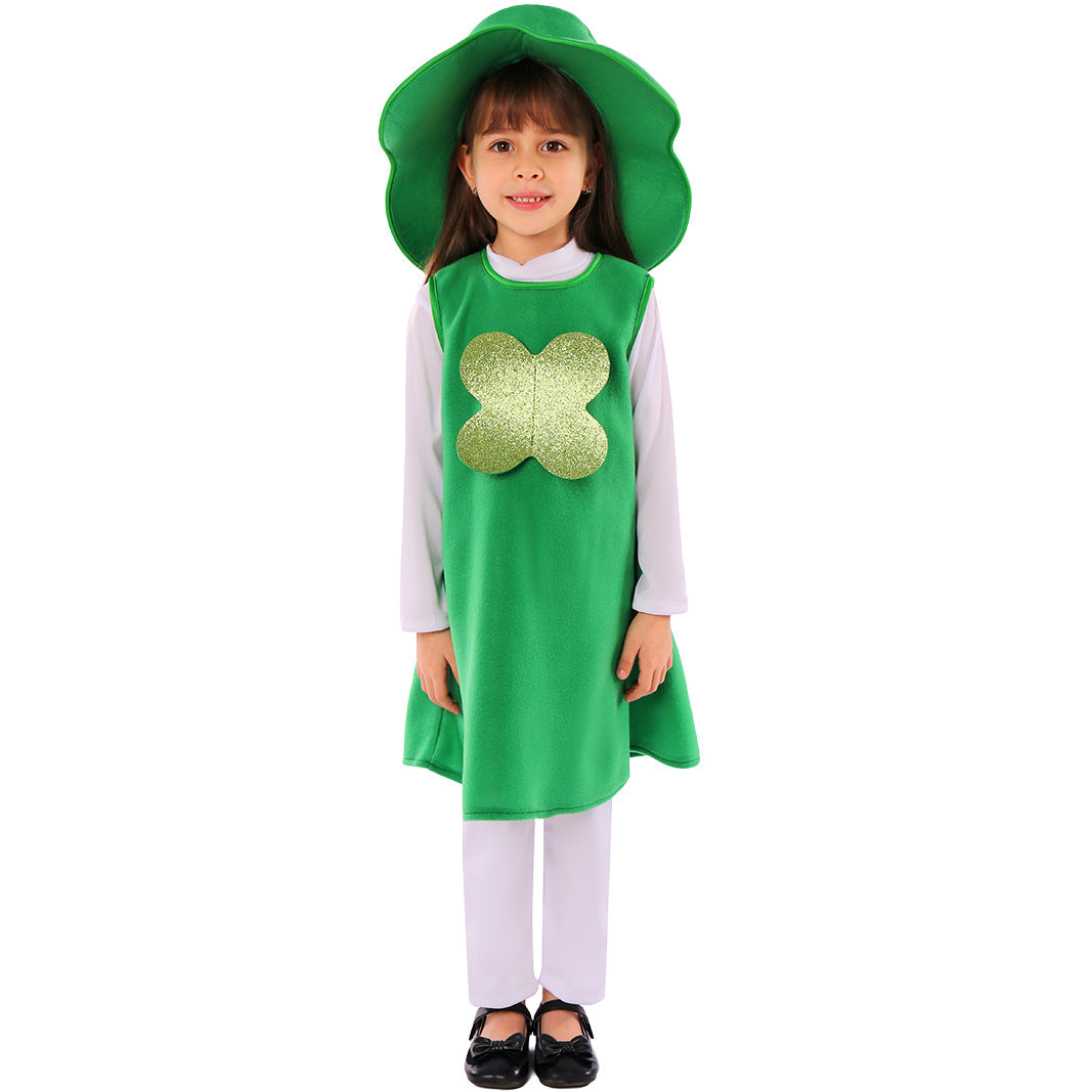 Kid Girls Solid Color Plant St Patrick's Day Jumpsuits Dresses Wholesale 25010728