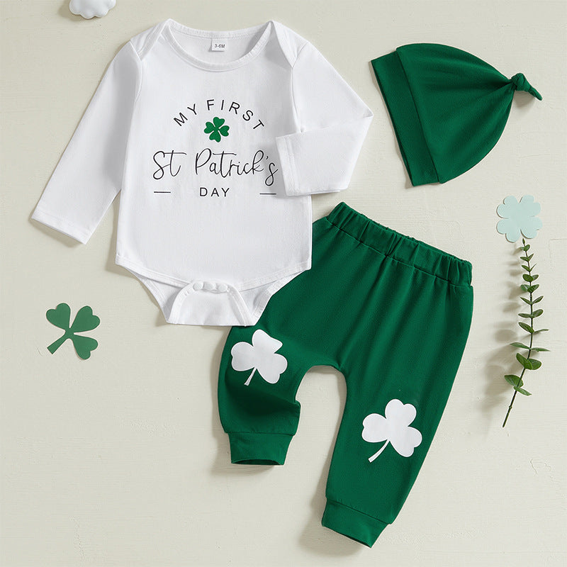 2 Pieces Set Baby Girls Boys St Patrick's Day Letters Rompers And Plant Pants Wholesale 25010738