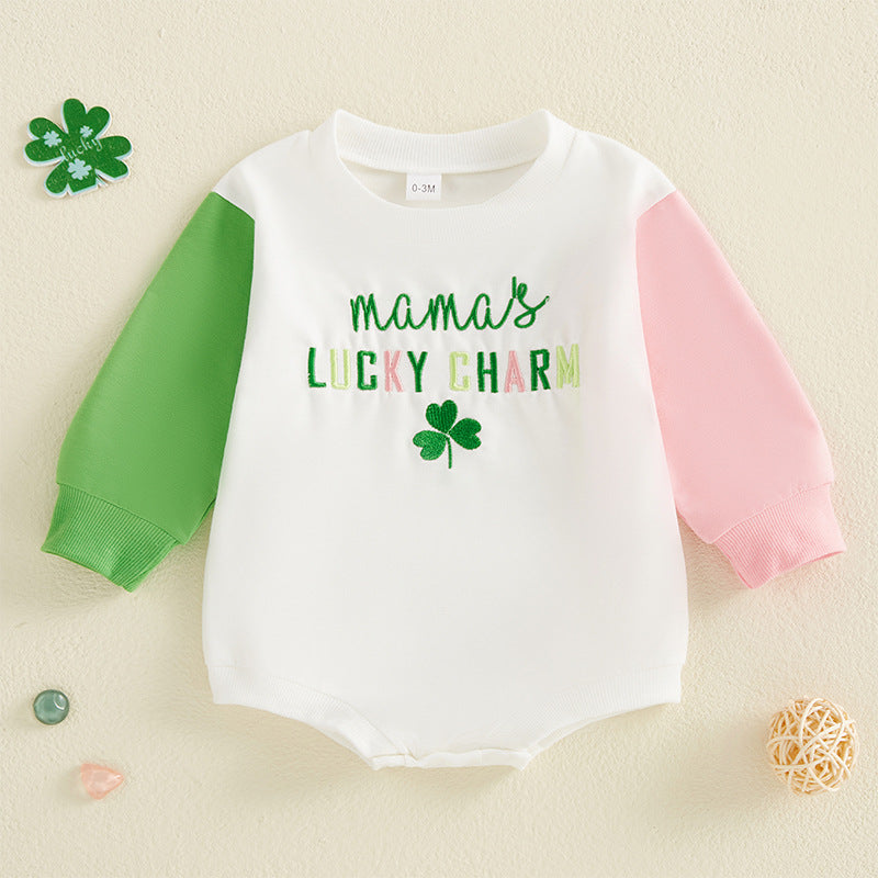 Baby Girls Color-blocking Embroidered St Patrick's Day Rompers Wholesale 25010739