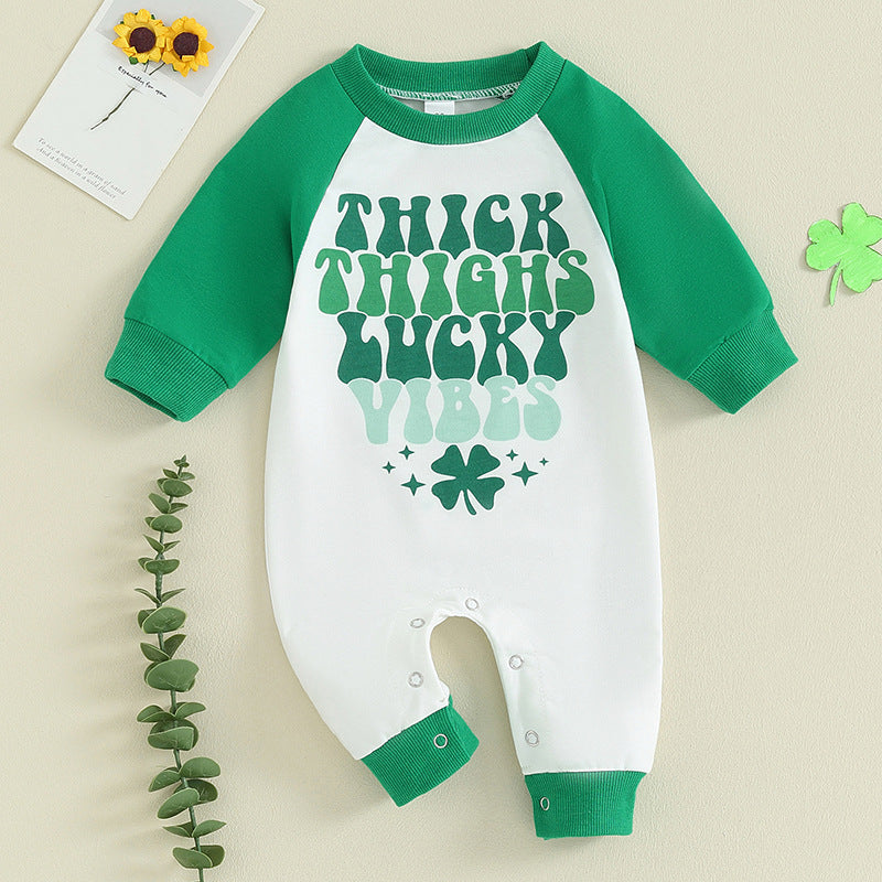 Baby Girls Boys Letters Color-blocking St Patrick's Day Jumpsuits Wholesale 25010740