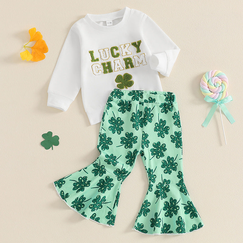 2 Pieces Set Baby Kid Girls St Patrick's Day Letters Tops And Plant Pants Wholesale 25010742