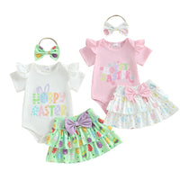 Load image into Gallery viewer, 2 Pieces Set Baby Girls Easter Letters Print Rompers And Bow Skirts Wholesale 25021001
