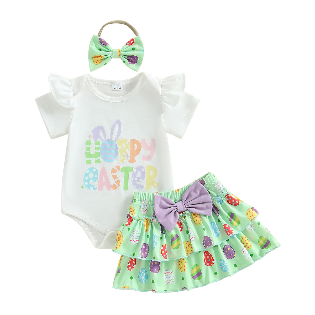 2 Pieces Set Baby Girls Easter Letters Print Rompers And Bow Skirts Wholesale 25021001