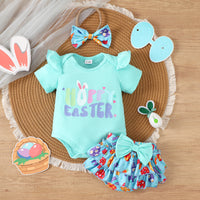 Load image into Gallery viewer, 2 Pieces Set Baby Girls Easter Letters Print Rompers And Cartoon Shorts Wholesale 25021002
