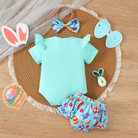 Load image into Gallery viewer, 2 Pieces Set Baby Girls Easter Letters Print Rompers And Cartoon Shorts Wholesale 25021002
