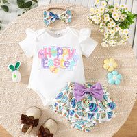 Load image into Gallery viewer, 2 Pieces Set Baby Girls Easter Letters Print Rompers And Cartoon Shorts Wholesale 25021002
