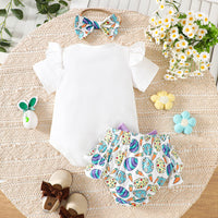 Load image into Gallery viewer, 2 Pieces Set Baby Girls Easter Letters Print Rompers And Cartoon Shorts Wholesale 25021002
