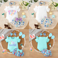 Load image into Gallery viewer, 2 Pieces Set Baby Girls Easter Letters Print Rompers And Cartoon Shorts Wholesale 25021002
