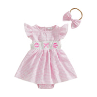 Load image into Gallery viewer, Baby Girls Striped Embroidered Easter Rompers Wholesale 25021003
