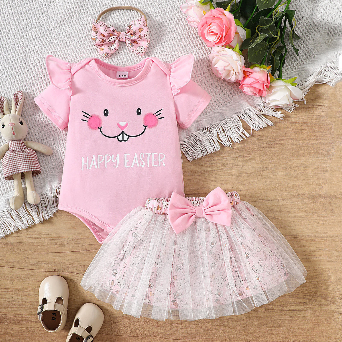 2 Pieces Set Baby Girls Easter Letters Animals Rompers And Cartoon Skirts Wholesale 25021005