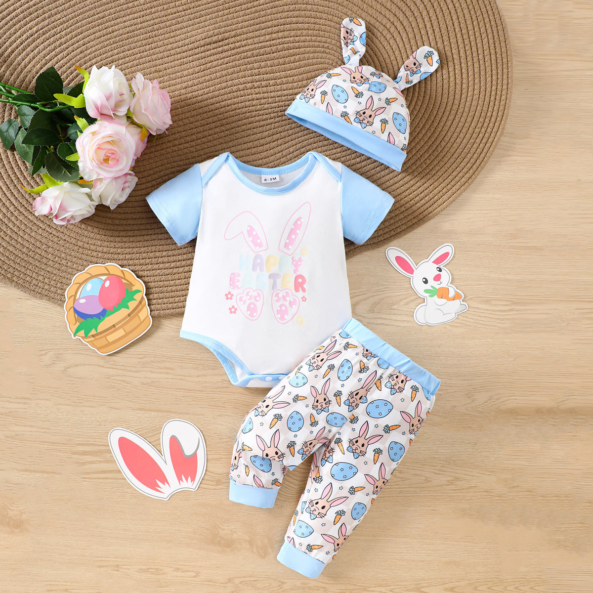 2 Pieces Set Baby Girls Boys Easter Letters Print Rompers Animals And Cartoon Pants Wholesale 25021007