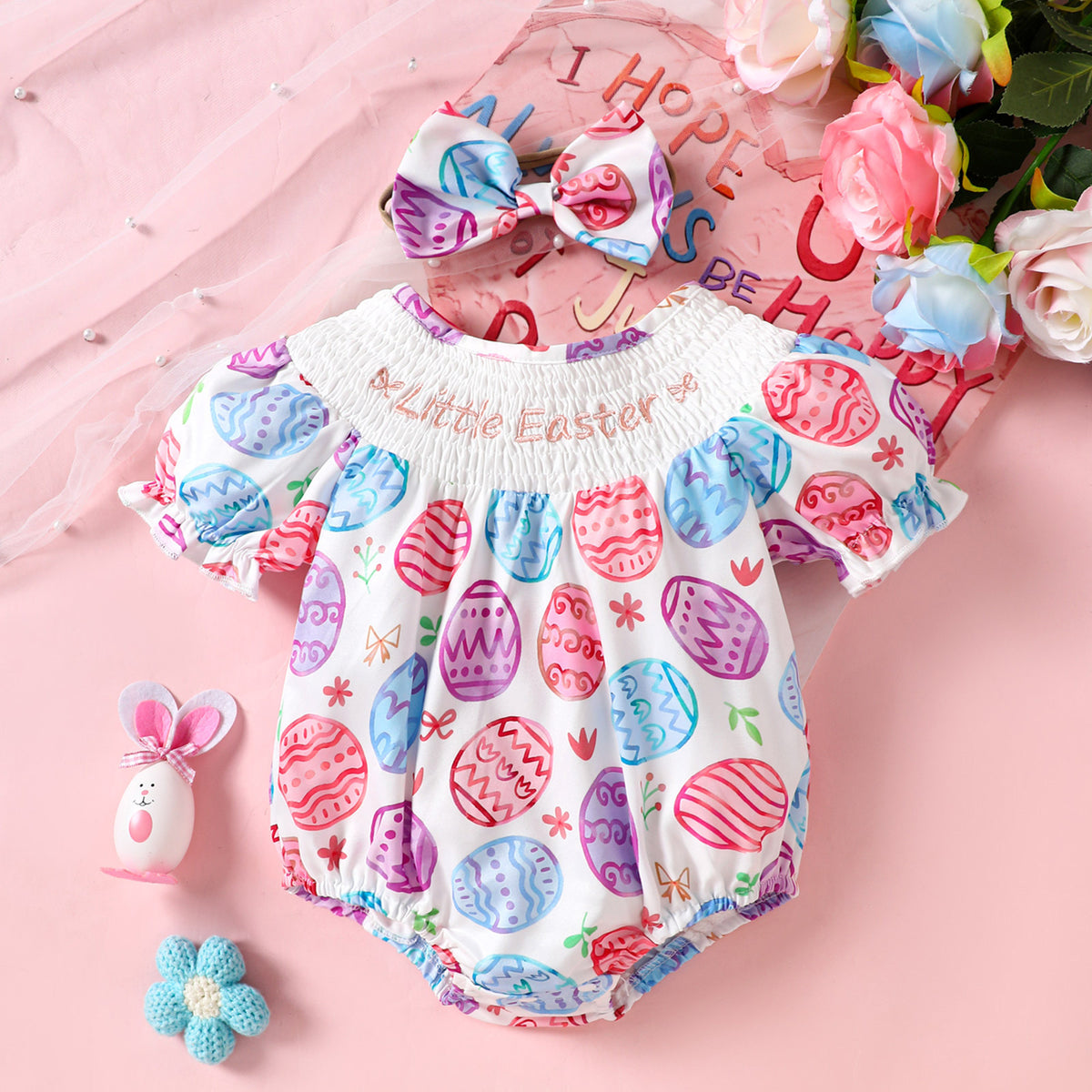 Baby Girls Letters Cartoon Print Easter Rompers Wholesale 25021011