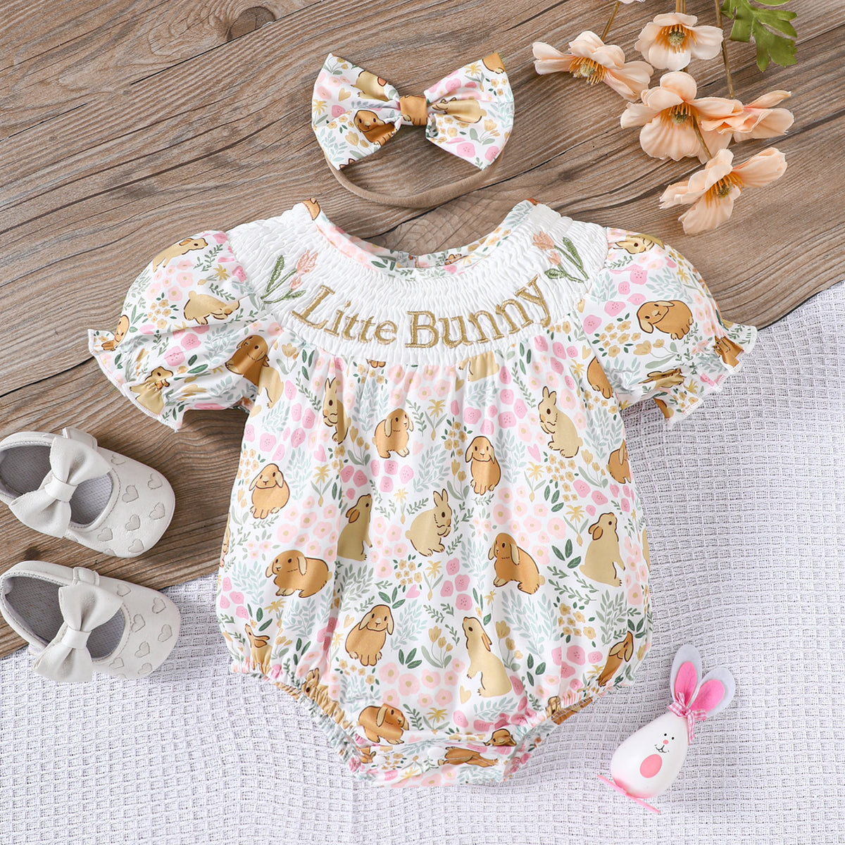 Baby Girls Animals Embroidered Easter Rompers Wholesale 25021012