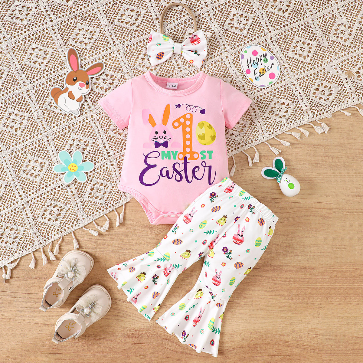 2 Pieces Set Baby Girls Easter Letters Animals Rompers And Cartoon Pants Wholesale 25021013