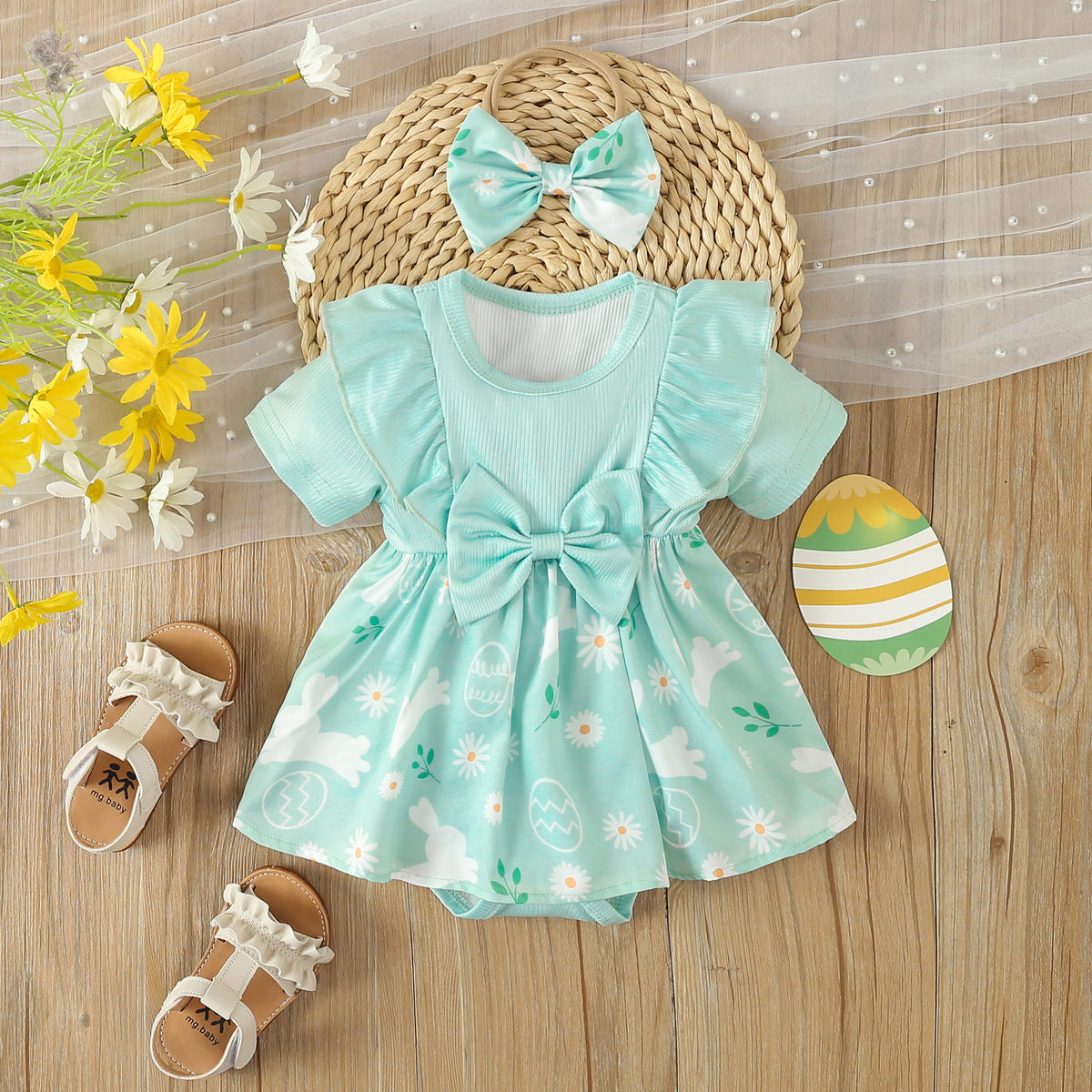 Baby Girls Animals Cartoon Bow Easter Dresses Wholesale 250210153