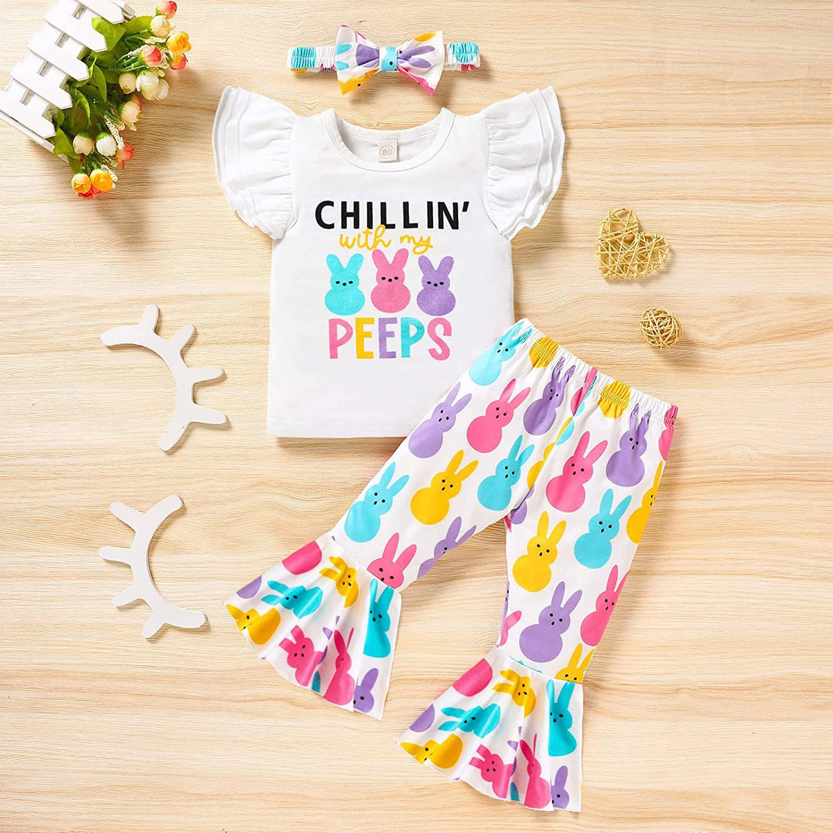 2 Pieces Set Baby Kid Girls Easter Letters Print Tank Tops And Animals Pants Wholesale 25021022