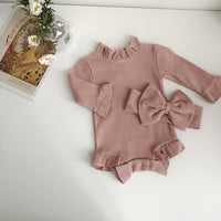 Load image into Gallery viewer, Baby Girls Solid Color Muslin&amp;Ribbed Rompers Wholesale 25021030
