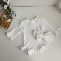 Load image into Gallery viewer, Baby Girls Solid Color Muslin&amp;Ribbed Rompers Wholesale 25021030
