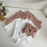 Load image into Gallery viewer, Baby Girls Solid Color Muslin&amp;Ribbed Rompers Wholesale 25021030

