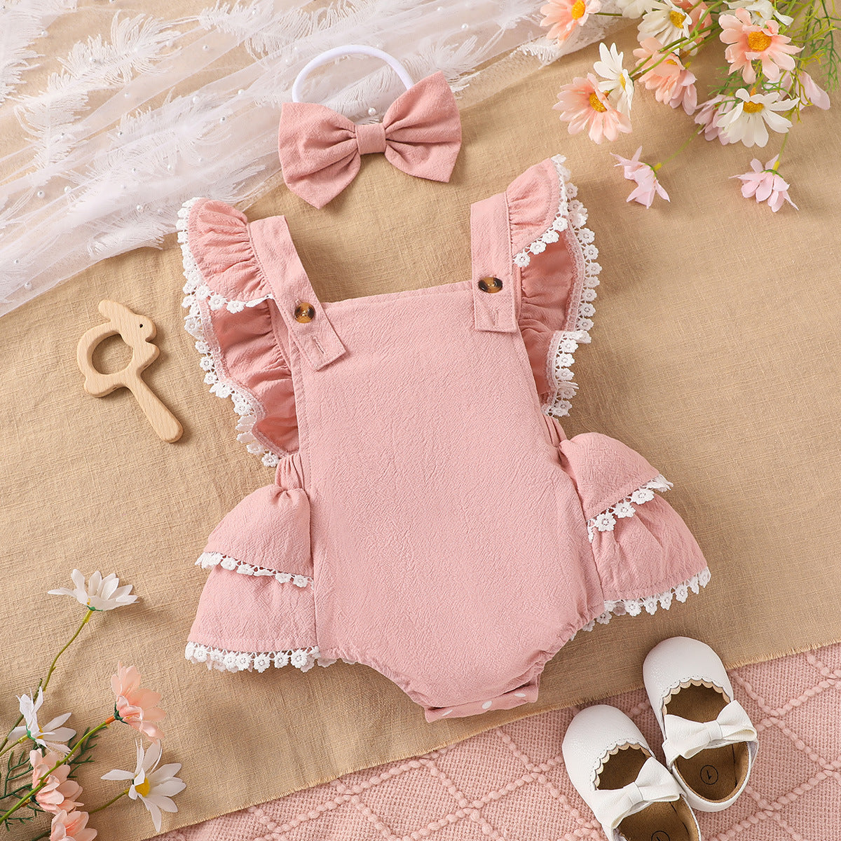 Baby Girls Solid Color Rompers Wholesale 25021038