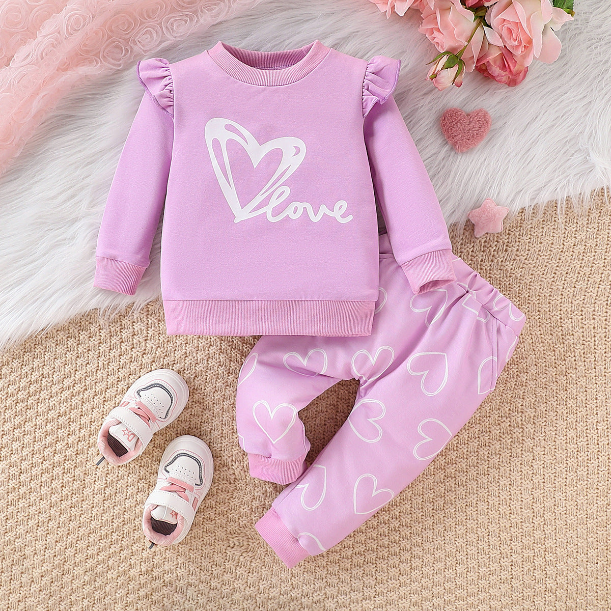 2 Pieces Set Baby Kid Girls Valentine's Day Letters Tops And Love heart Pants Wholesale 25021065