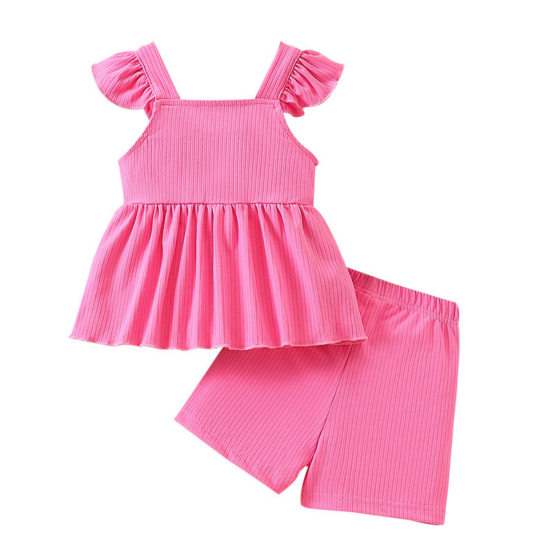 2 Pieces Set Baby Kid Girls Solid Color Tank Tops And Shorts Wholesale 25021071