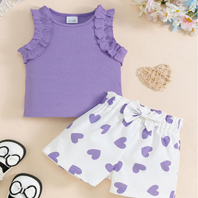 2 Pieces Set Baby Kid Girls Solid Color Tank Tops And Love heart Shorts Wholesale 25021074