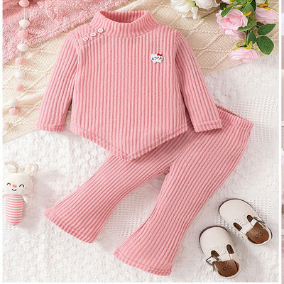 2 Pieces Set Baby Kid Girls Solid Color Tops And Pants Wholesale 25021075