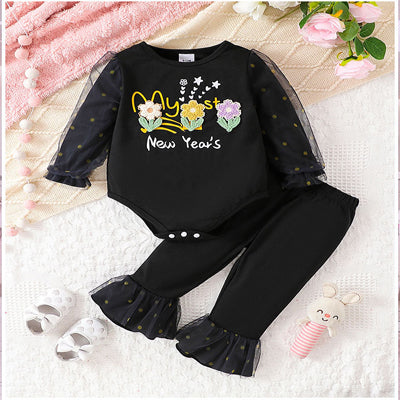 2 Pieces Set Baby Kid Girls Flower Embroidered Rompers And Solid Color Pants Wholesale 25021076