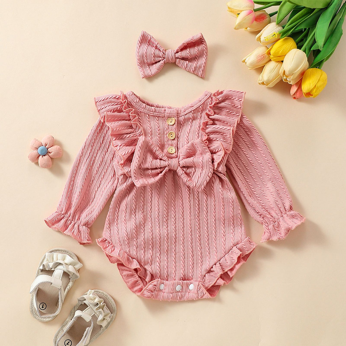 Baby Girls Solid Color Rompers Wholesale 25021082