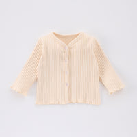 Load image into Gallery viewer, Baby Kid Girls Solid Color Muslin&amp;Ribbed Cardigan Wholesale 250227105
