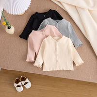 Load image into Gallery viewer, Baby Kid Girls Solid Color Muslin&amp;Ribbed Cardigan Wholesale 250227105
