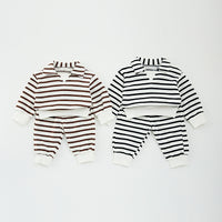 Load image into Gallery viewer, 2 Pieces Set Baby Kid Girls Boys Sports Striped Hoodies Sweatshirts And Pants Wholesale 250227132
