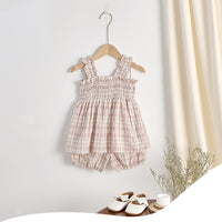 Load image into Gallery viewer, 2 Pieces Set Baby Kid Girls Checked Tank Tops And Shorts Wholesale 250227150
