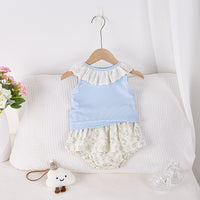 Load image into Gallery viewer, 2 Pieces Set Baby Kid Girls Solid Color Tank Tops And Flower Shorts Wholesale 250227158
