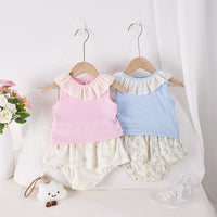 Load image into Gallery viewer, 2 Pieces Set Baby Kid Girls Solid Color Tank Tops And Flower Shorts Wholesale 250227158
