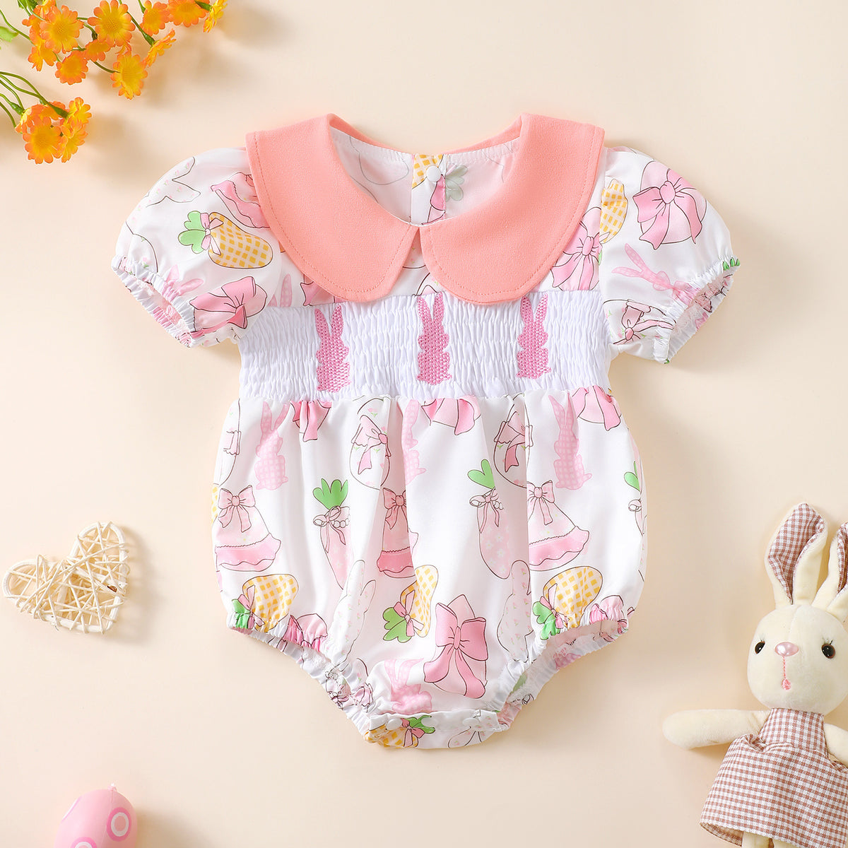 Baby Girls Animals Print Easter Rompers Wholesale 250227165