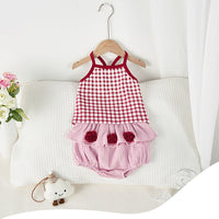 Load image into Gallery viewer, 2 Pieces Set Baby Kid Girls Checked Tank Tops And Flower Shorts Wholesale 250227166
