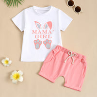 Load image into Gallery viewer, 2 Pieces Set Baby Kid Girls Boys Easter Letters T-Shirts And Solid Color Shorts Wholesale 25022741
