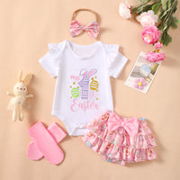 Load image into Gallery viewer, 4 Pieces Set Baby Girls Easter Animals Print Shorts Letters Rompers Headwear And Socks Wholesale 25022770
