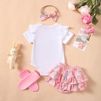 Load image into Gallery viewer, 4 Pieces Set Baby Girls Easter Animals Print Shorts Letters Rompers Headwear And Socks Wholesale 25022770

