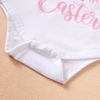 Load image into Gallery viewer, 4 Pieces Set Baby Girls Easter Animals Print Shorts Letters Rompers Headwear And Socks Wholesale 25022770
