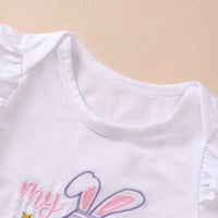 Load image into Gallery viewer, 4 Pieces Set Baby Girls Easter Animals Print Shorts Letters Rompers Headwear And Socks Wholesale 25022770
