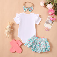 Load image into Gallery viewer, 4 Pieces Set Baby Girls Easter Animals Print Shorts Letters Rompers Headwear And Socks Wholesale 25022770
