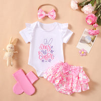 Load image into Gallery viewer, 4 Pieces Set Baby Girls Easter Animals Print Shorts Letters Rompers Headwear And Socks Wholesale 25022770

