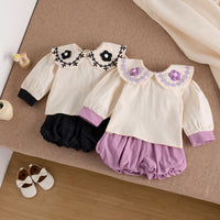 Load image into Gallery viewer, 2 Pieces Set Baby Kid Girls Flower Tops And Solid Color Shorts Wholesale 25022794
