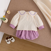 Load image into Gallery viewer, 2 Pieces Set Baby Kid Girls Flower Tops And Solid Color Shorts Wholesale 25022794
