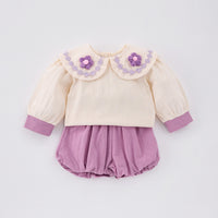 Load image into Gallery viewer, 2 Pieces Set Baby Kid Girls Flower Tops And Solid Color Shorts Wholesale 25022794
