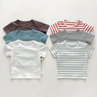 Load image into Gallery viewer, Baby Kid Girls Boys Solid Color Striped T-Shirts Wholesale 25040309
