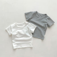 Load image into Gallery viewer, Baby Kid Girls Boys Solid Color Striped T-Shirts Wholesale 25040309
